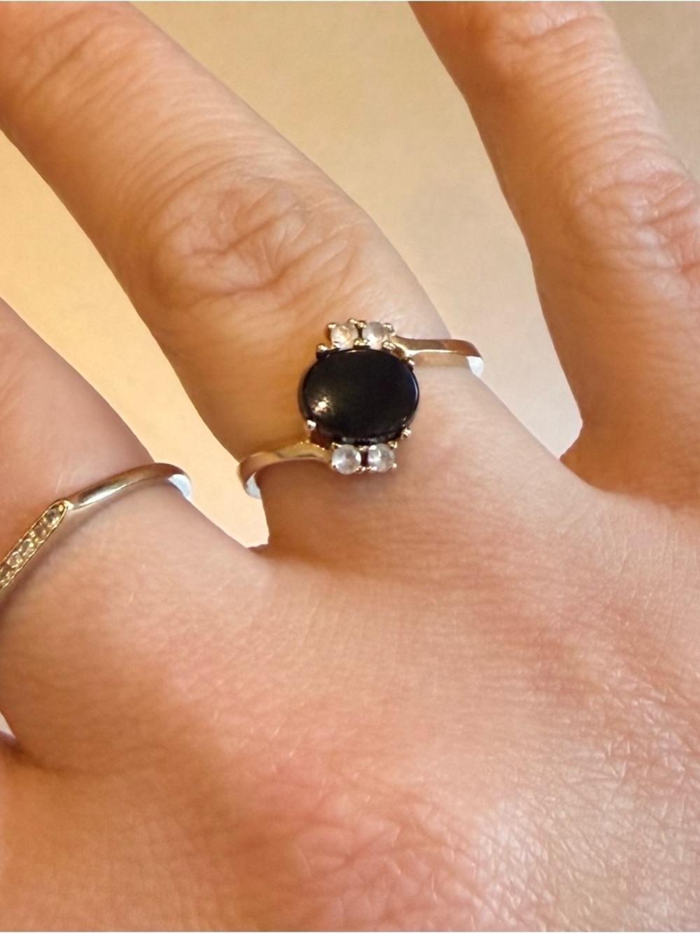 14K Yellow Gold Vintage Onyx Diamond Ring